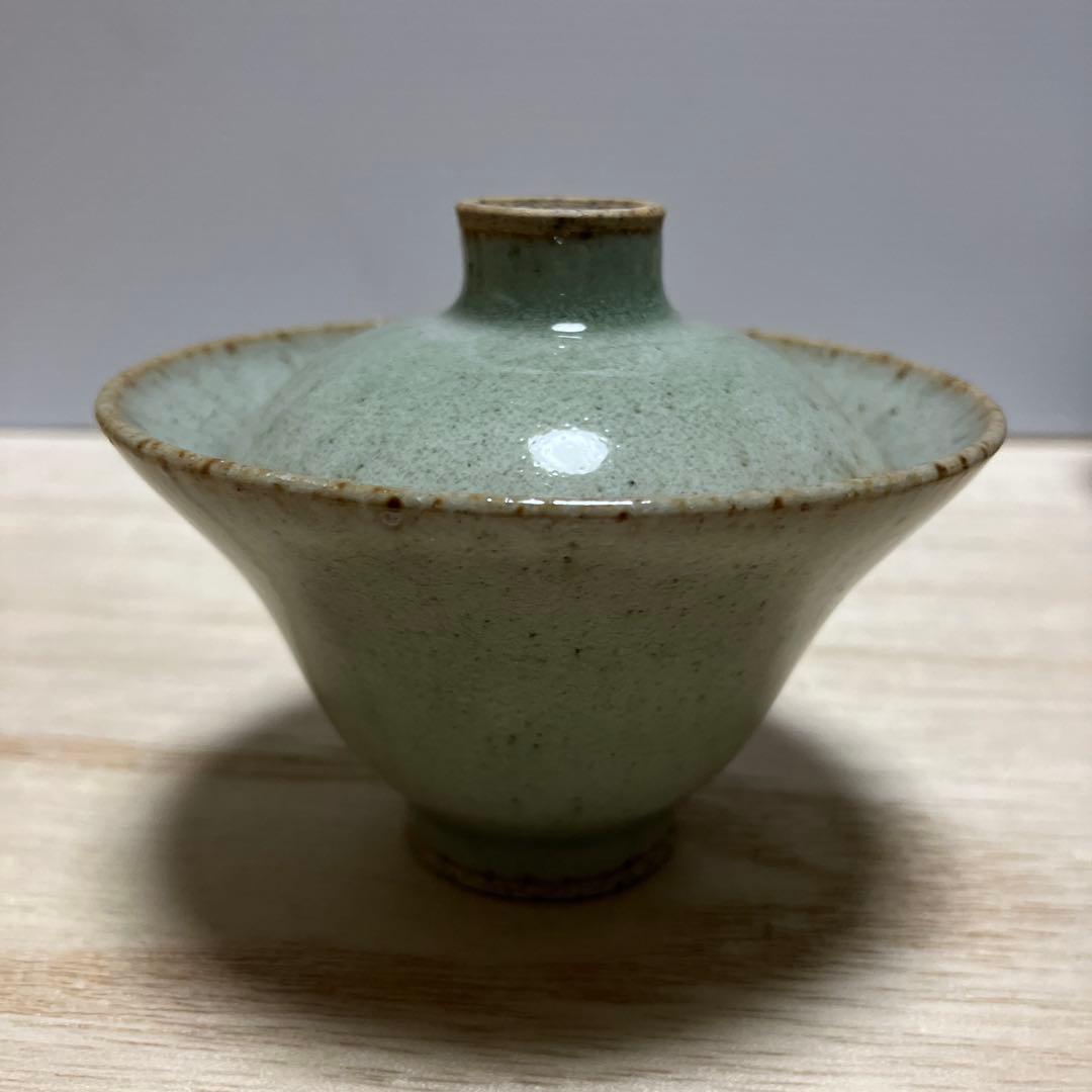 D-4 青龍窯 蓋付湯呑み 4客セット 青磁 貫入 煎茶道具 茶器 和食器