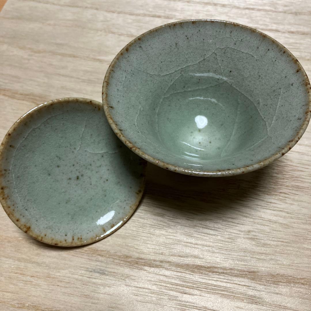 D-4 青龍窯 蓋付湯呑み 4客セット 青磁 貫入 煎茶道具 茶器 和食器
