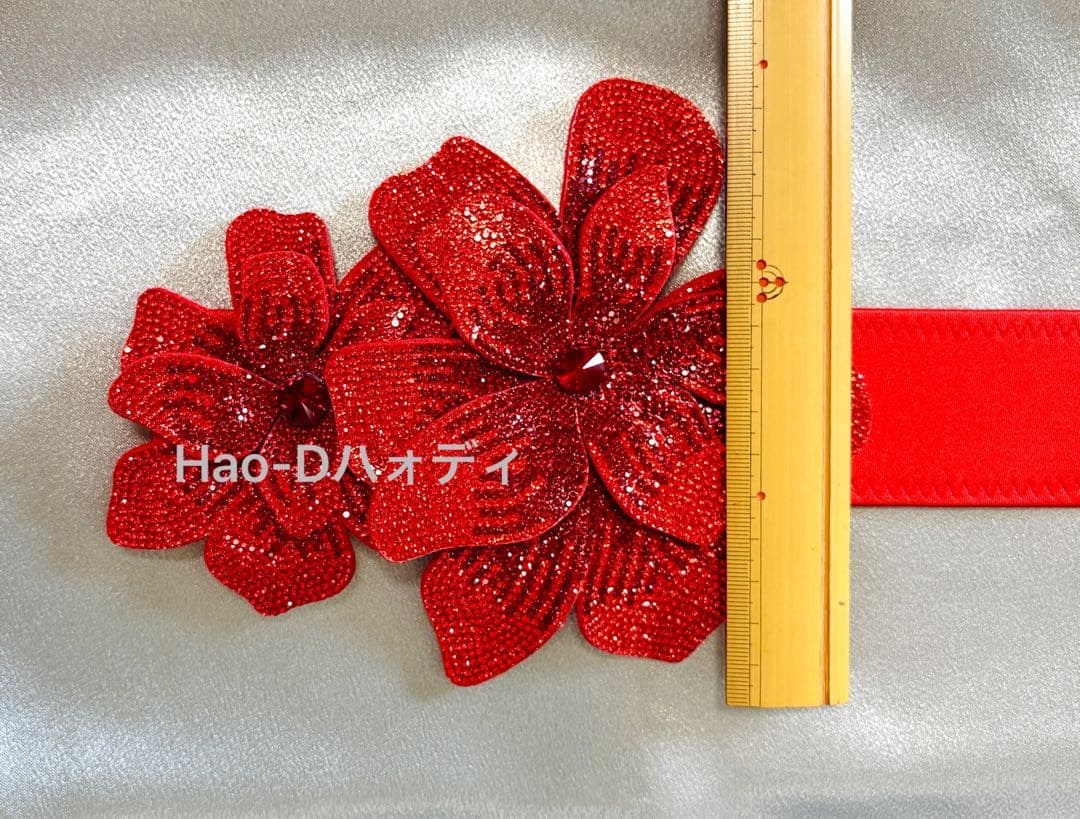 新品★ストーン付き立体フラワーベルト★しっかり縫製★伸縮★ダンスドレス★レッド