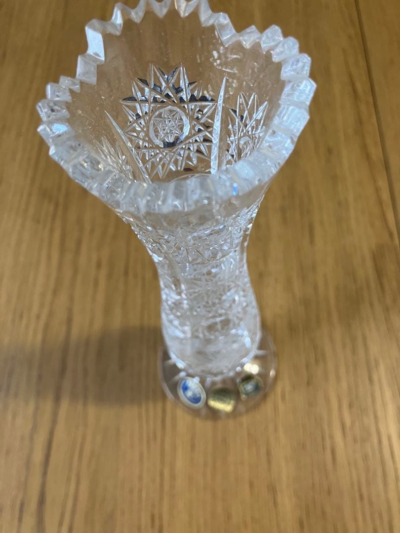 未使用クリスタル花瓶 カットガラス装飾 約25cm