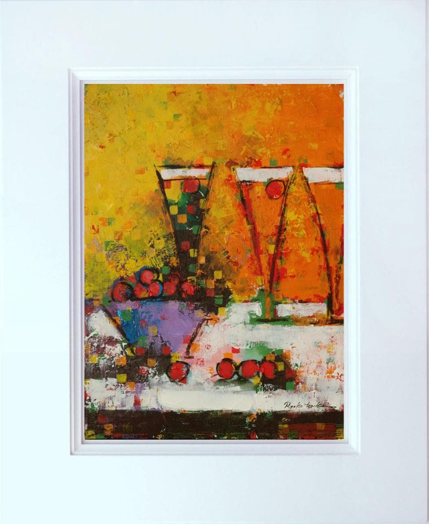 油絵 菅家令子絵 絵画インテリア額付(青緑＋金色の枠)uF6-062804ワイン