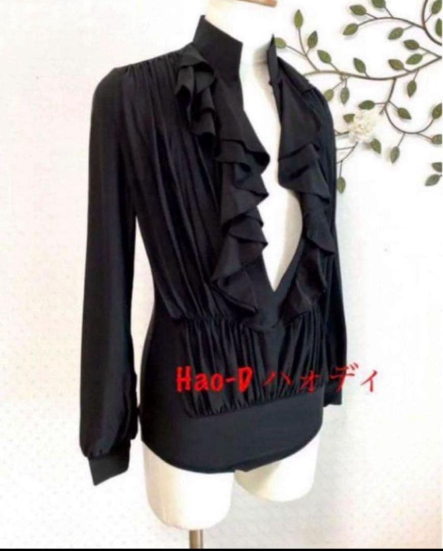 ★社交ダンス★新品★メンズシャツ★ラテン★フリル★黒M