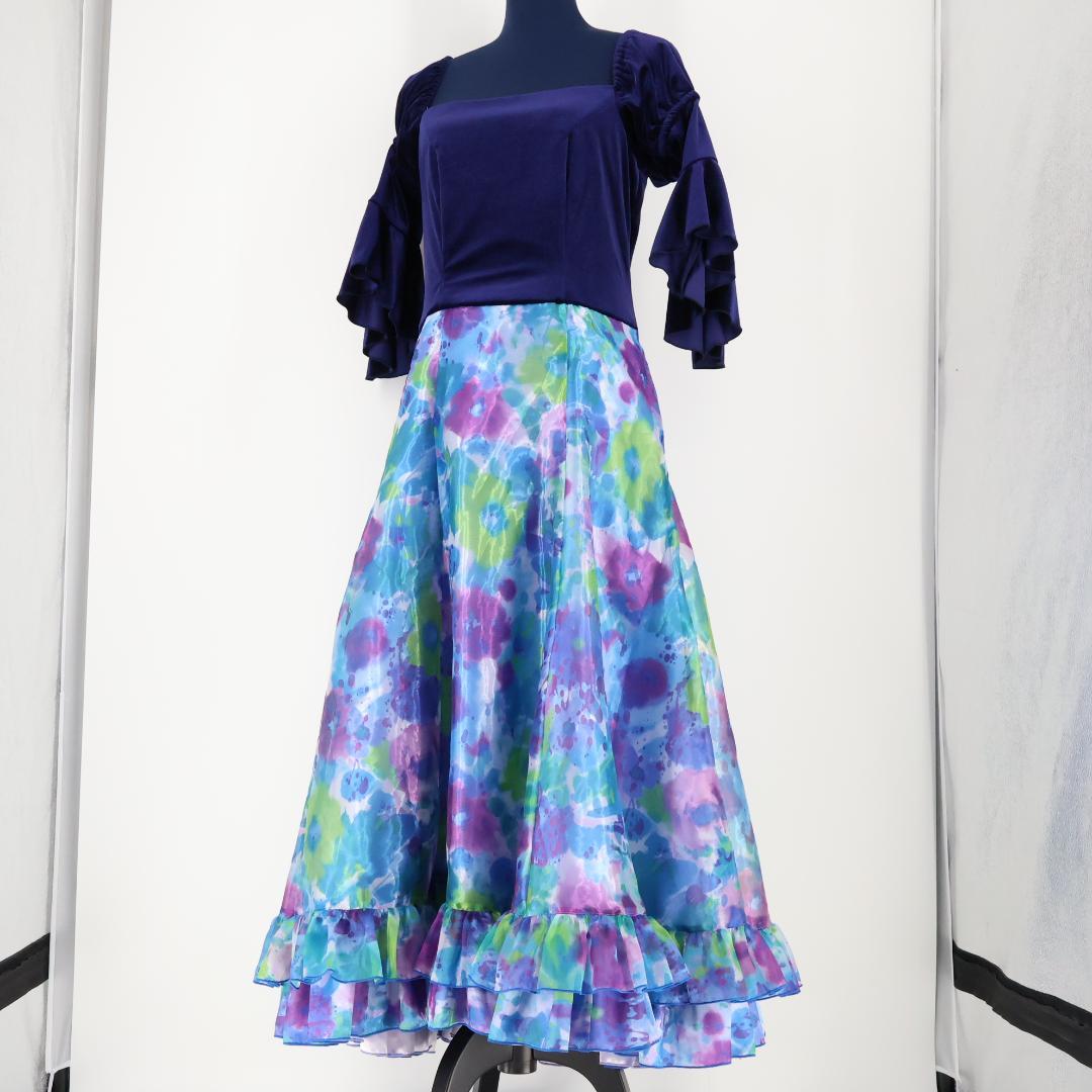 【美品 日本製フラダンス用衣装】ブルー ALOHA STANDARDS カラフル