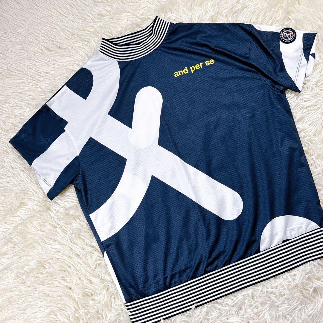 【レディースM⭐️美品】 アンパスィ ゴルフ　半袖モックネック　デカロゴ袖ワッペン