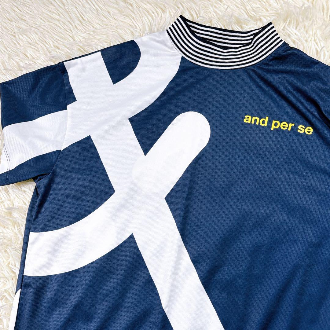【レディースM⭐️美品】 アンパスィ ゴルフ　半袖モックネック　デカロゴ袖ワッペン