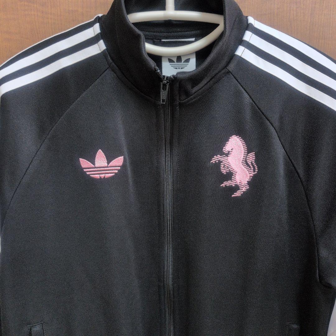 ユベントス　トラックジャケット　adidas ブラック ジャージ ピンク馬刺繍