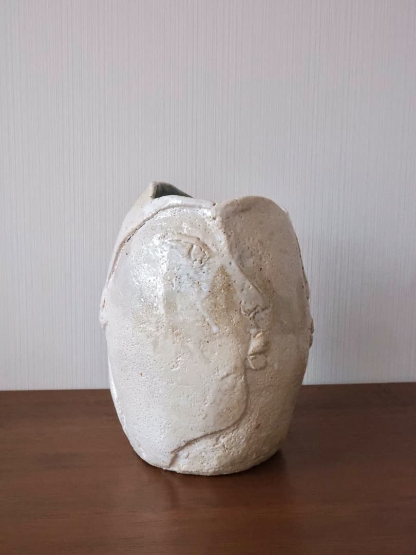 双面文　花瓶　現代芸術　華道具　内筒銅　箱付　Q2588