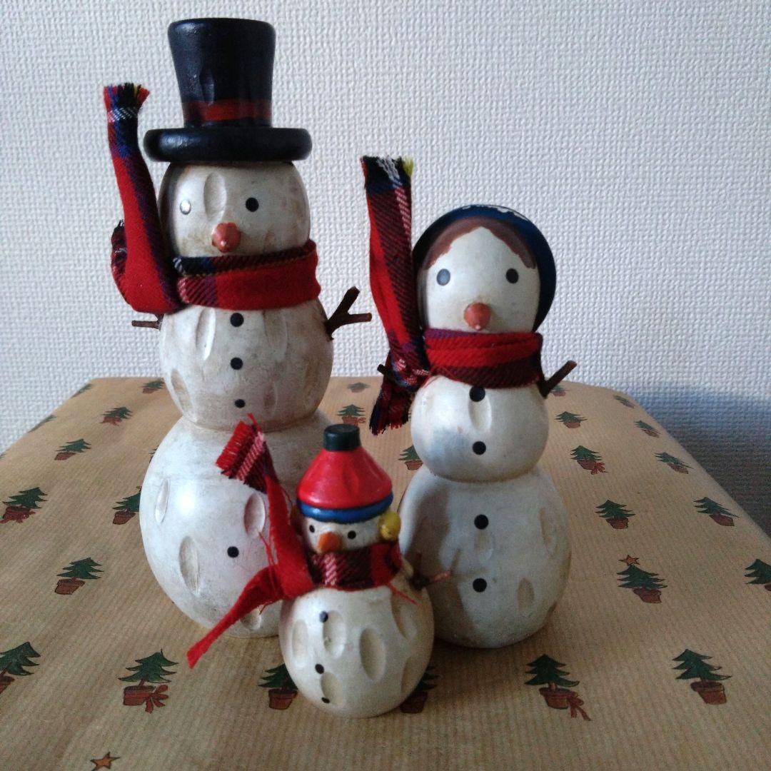 ヴィンテージ　木製　スノーマン親子　北欧　クリスマス