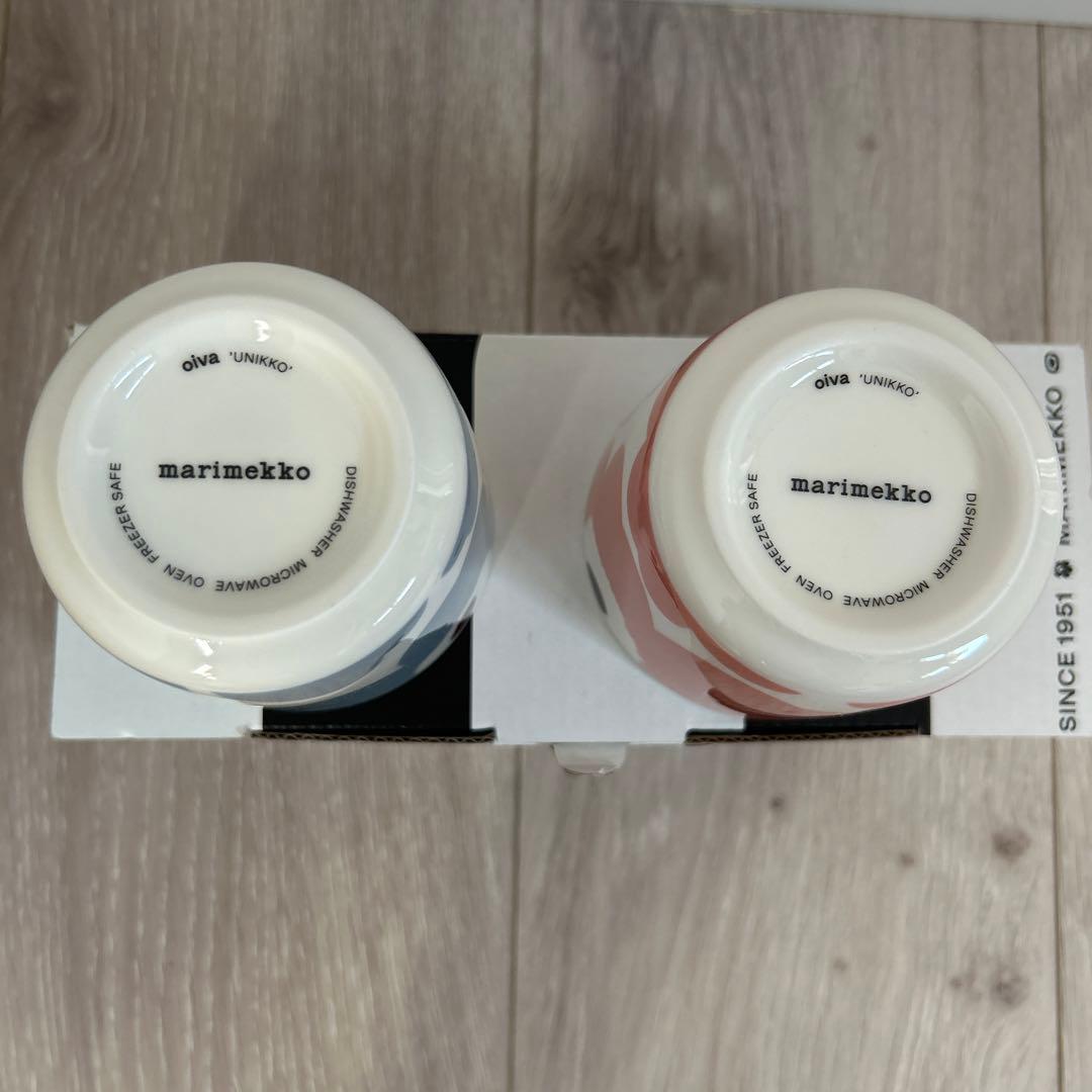 marimekko ウニッコ　ラテマグ　ピンク　ブルーグレー