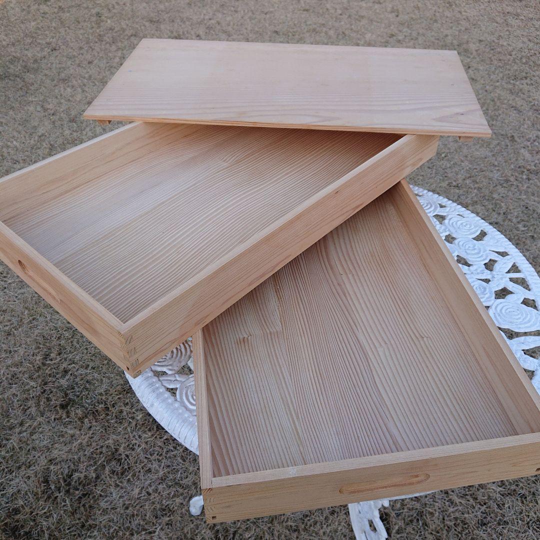 天然木餅箱2段セット(尺1-2段大60×33×7cm)美品元箱有り②