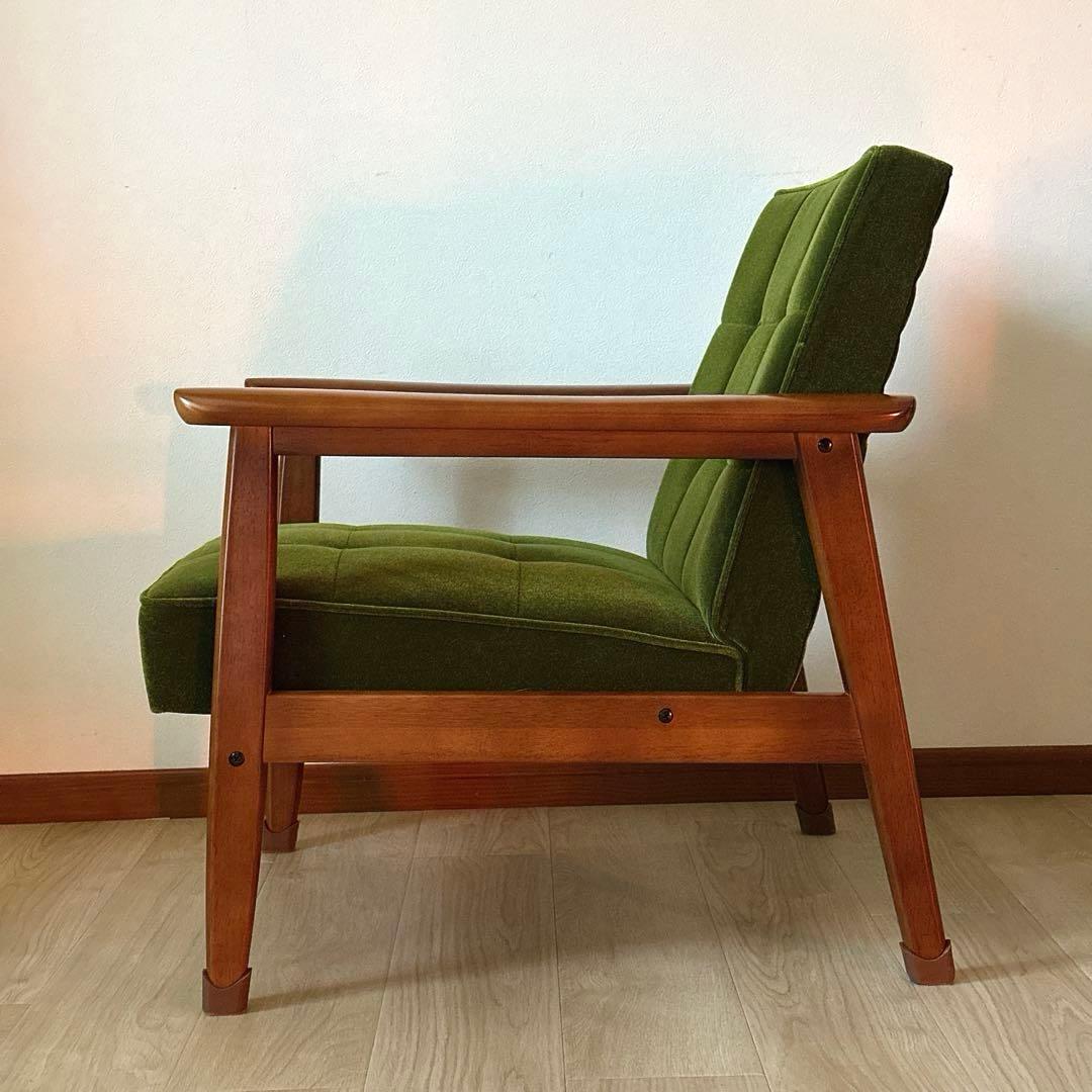 カリモク60 Kチェア　1シーター　モケットグリーン【たのメル便】脚キャップ付き