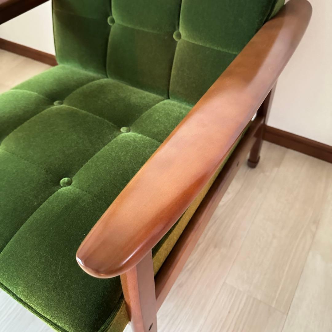 カリモク60 Kチェア　1シーター　モケットグリーン【たのメル便】脚キャップ付き