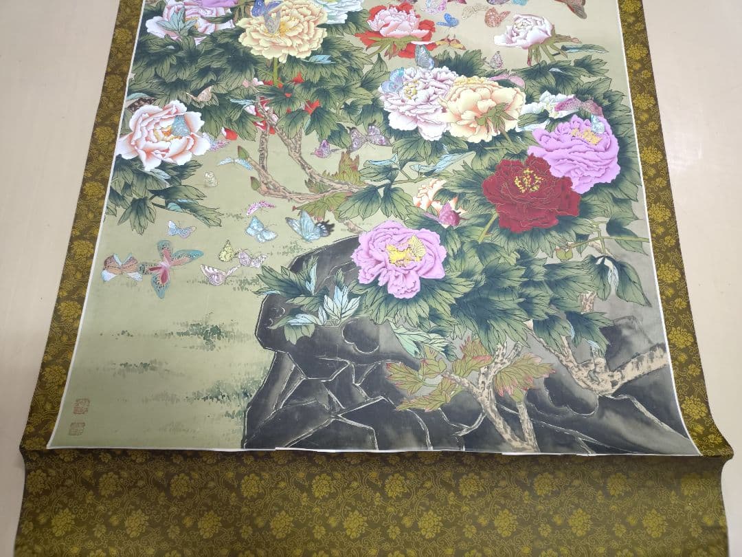 蘿堅当 百蝶図 掛軸 中国画 花と蝶