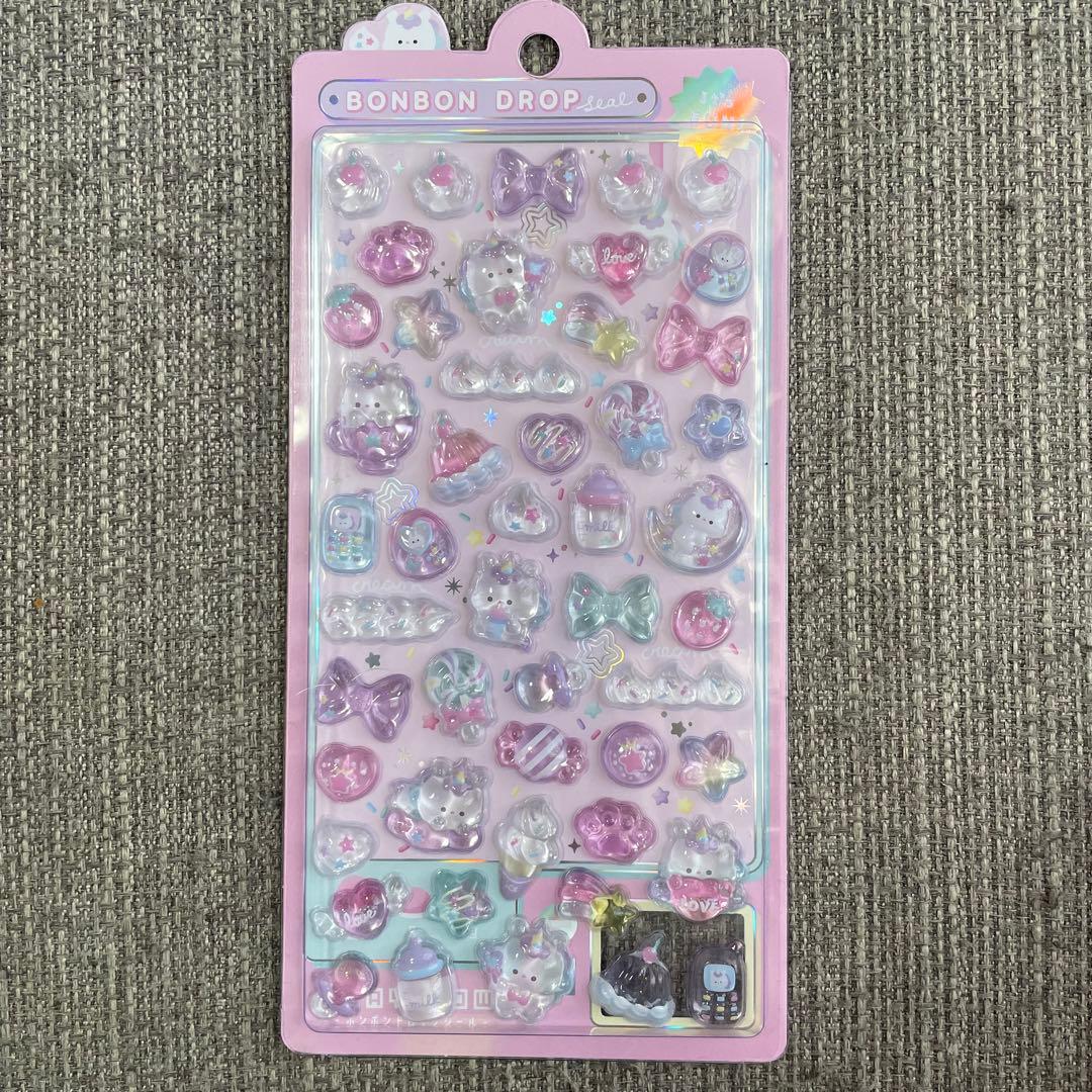 ボンボンドロップシール　きぐるみ　にーはお　にゆこん　しずくちゃん　キティ