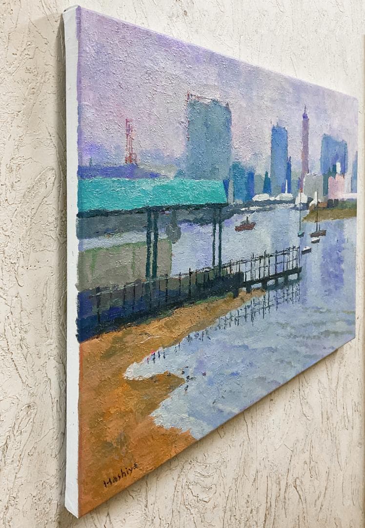 絵画 287 油絵/風景/東京の街景/東京湾/台場より/M12号
