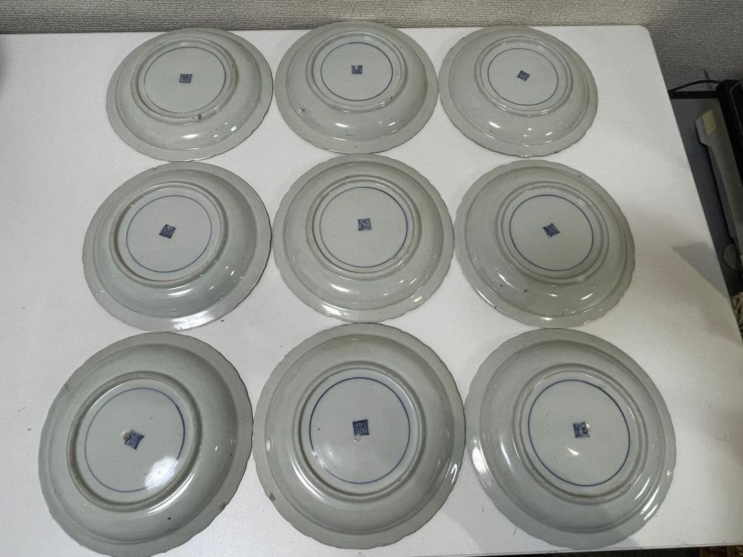 【現状品】古伊万里 金彩 色絵 染付 陶器 花柄 中皿 割烹 懐石 9枚 ①