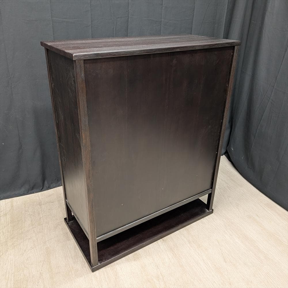 美品　うづくり　格子　引戸　水屋箪笥　食器棚　ミドルボード　キャビネット　飾り棚