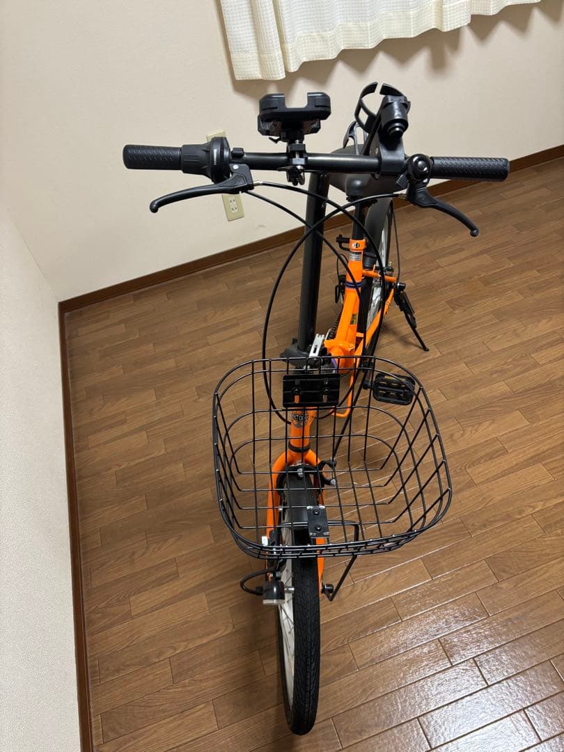 折りたたみ自転車 オレンジ 前バスケット付き　引き取り限定✨