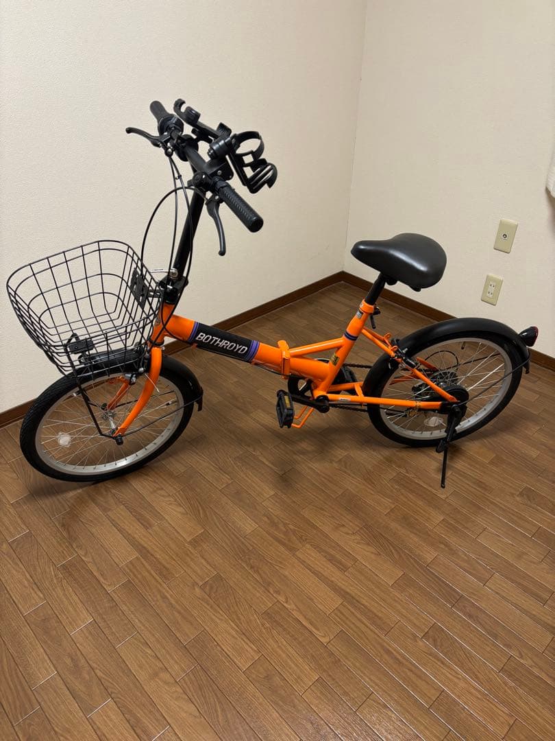 折りたたみ自転車 オレンジ 前バスケット付き　引き取り限定✨