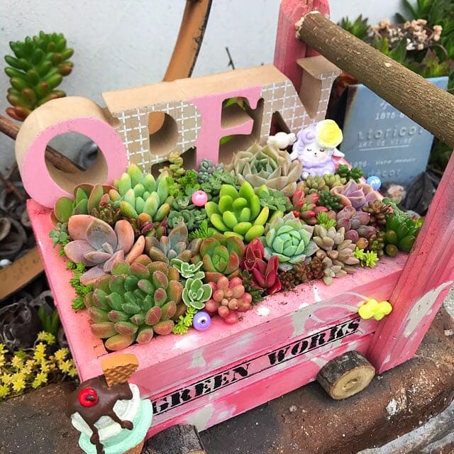 ★多肉植物　寄せ植え〜手作り　木製手押しカート　アイスクリーム屋さん〜★