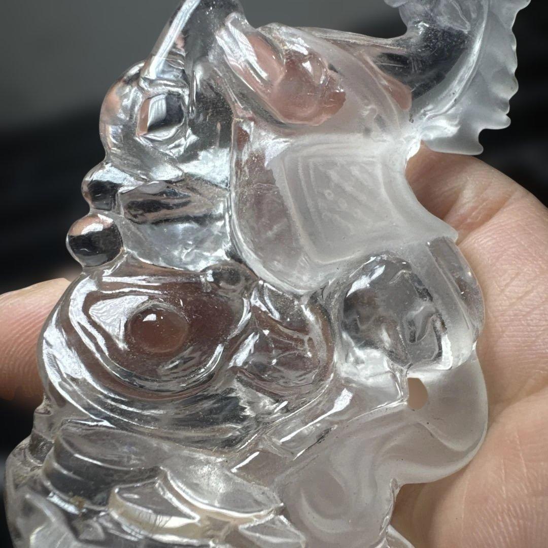 干支駿馬 天然水晶彫刻 8.5cm 台座付 上質品