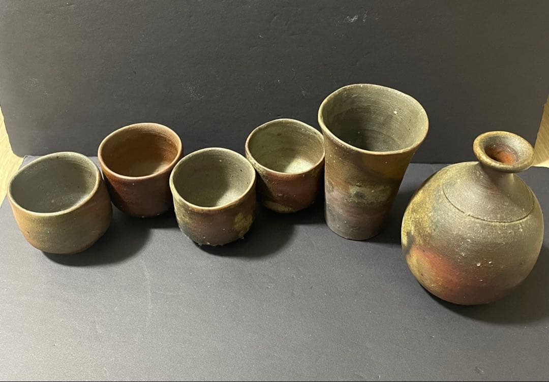 美品　備前焼　鈴木常喜 作　酒器セット　ぐい呑・徳利・湯呑み・お猪口　銘あり