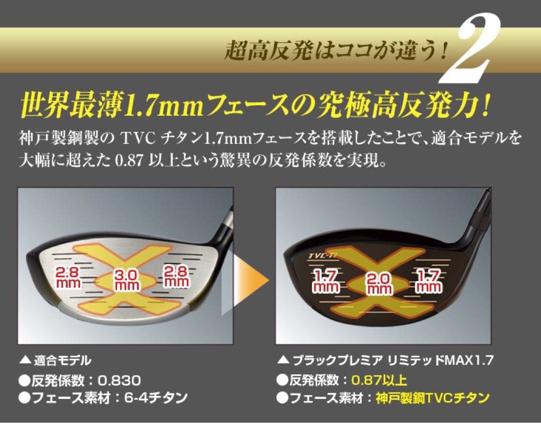 世界最薄超高反発＋40yUP マキシマックス ブラックプレミア 三菱ドラコン飛匠