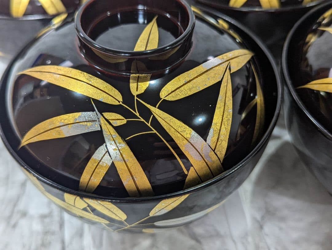 【美品】山中塗 山中漆器 蓋付き椀 汁物椀 5客