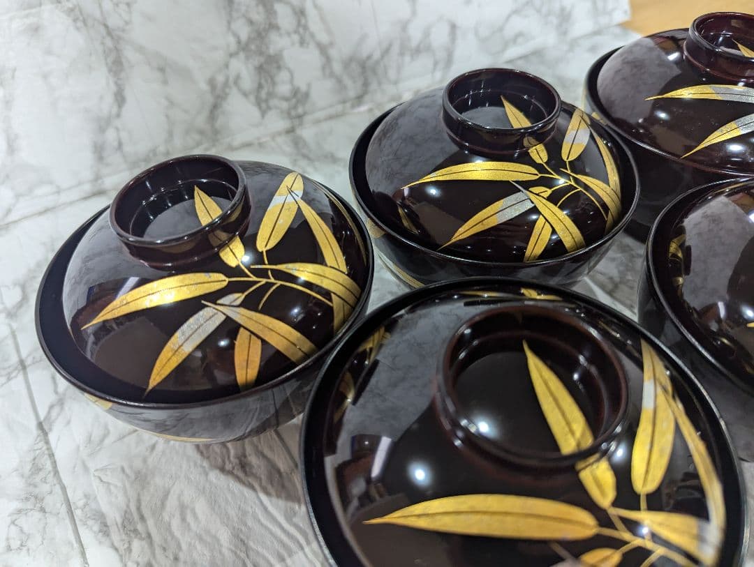 【美品】山中塗 山中漆器 蓋付き椀 汁物椀 5客