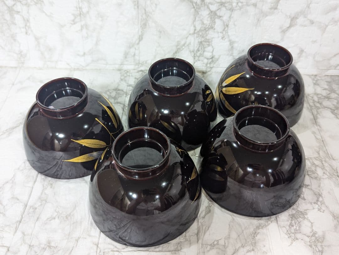 【美品】山中塗 山中漆器 蓋付き椀 汁物椀 5客