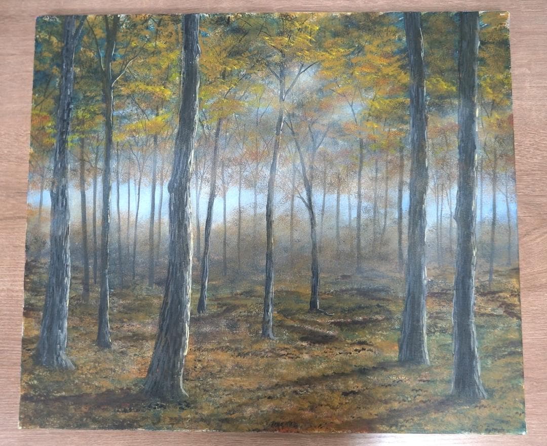 0288　絵画　アクリル画　風景　静ずか　落着き　秋　オータム　フォール　森　林