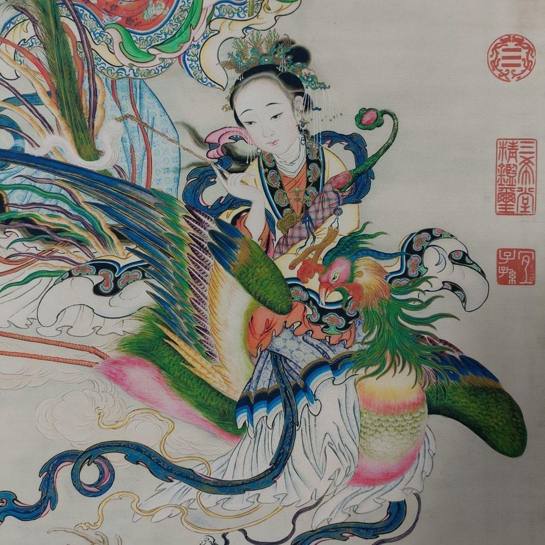 中国掛軸 唐寅 献寿図 中堂 掛け軸 中国画 吉祥画 インテリア