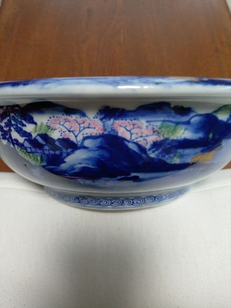 古伊万里 肥蝶山 平林製 色絵金彩山水風景画 菓子鉢 骨董品 陶磁器