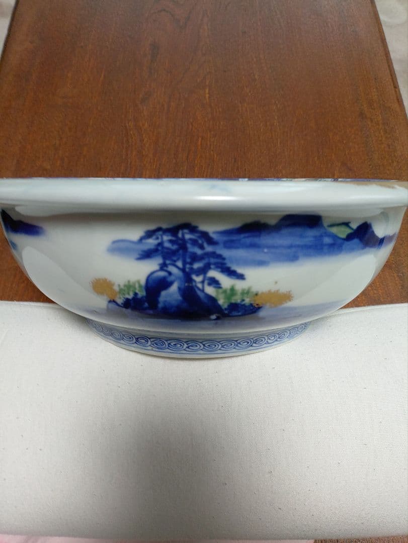 古伊万里 肥蝶山 平林製 色絵金彩山水風景画 菓子鉢 骨董品 陶磁器