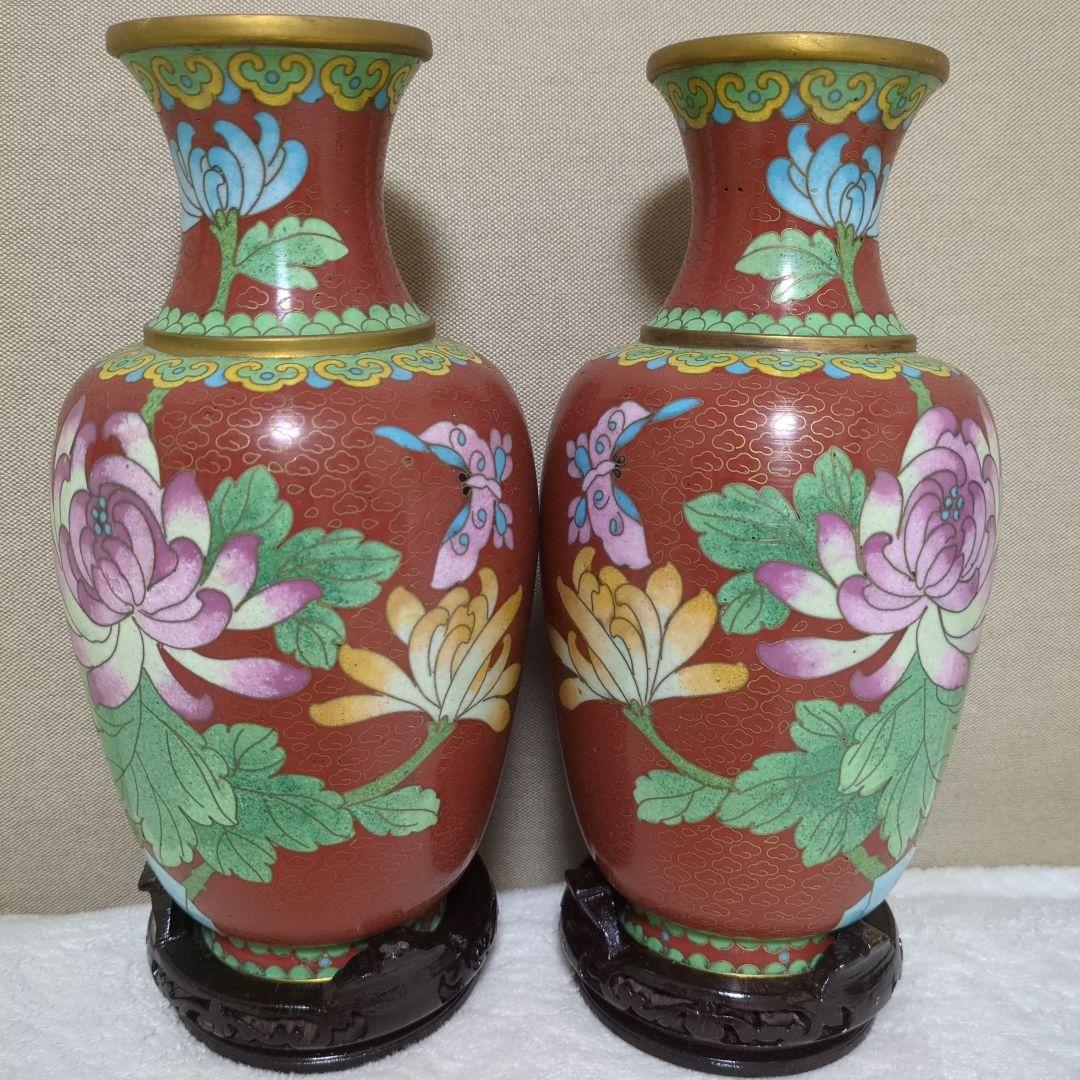 【匿名配送／色鮮やか／美品】伝統的中国風 花瓶 赤茶色と緑色２個セット