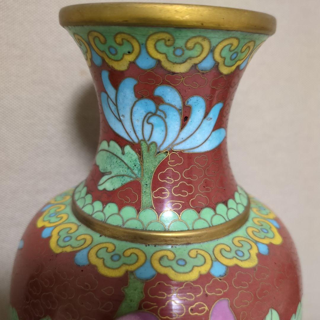 【匿名配送／色鮮やか／美品】伝統的中国風 花瓶 赤茶色と緑色２個セット