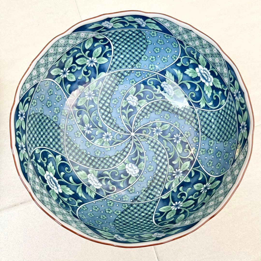 庫山窯　大皿　盛り鉢　大鉢　深鉢　緑花祥瑞　菓小鉢　前畑陶器　未使用　美品　箱入