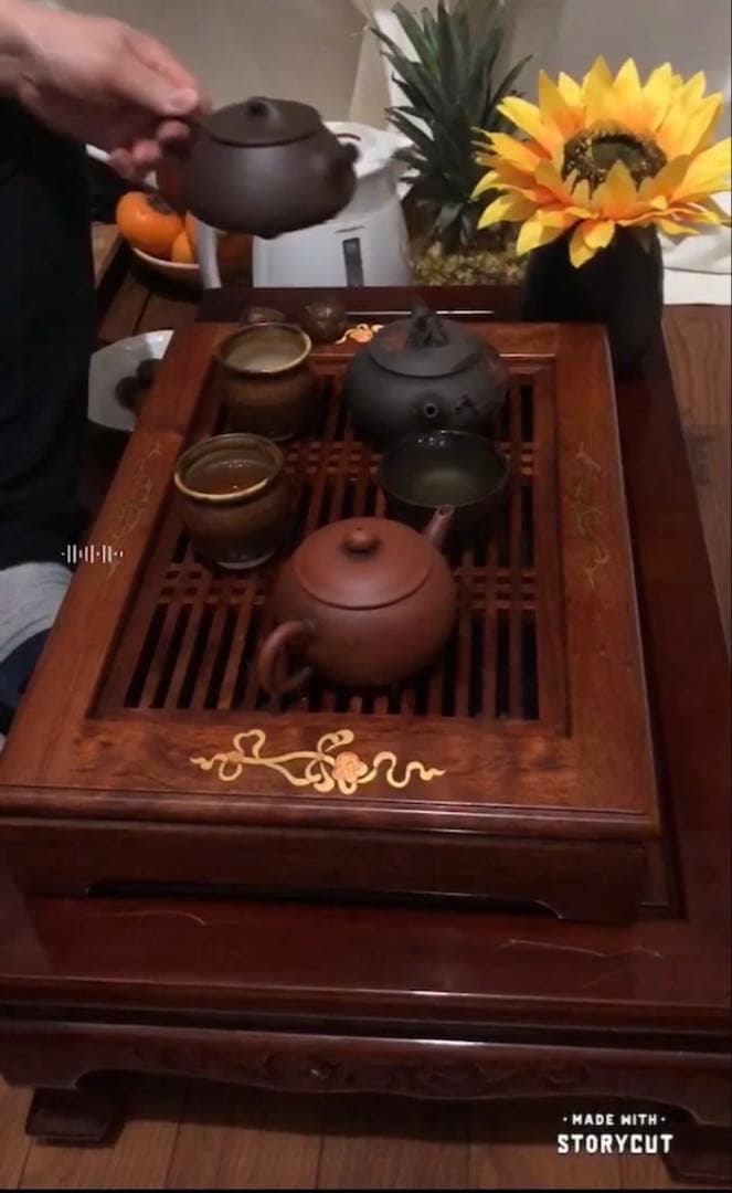 花梨 茶桌 花台 彫刻 猫脚