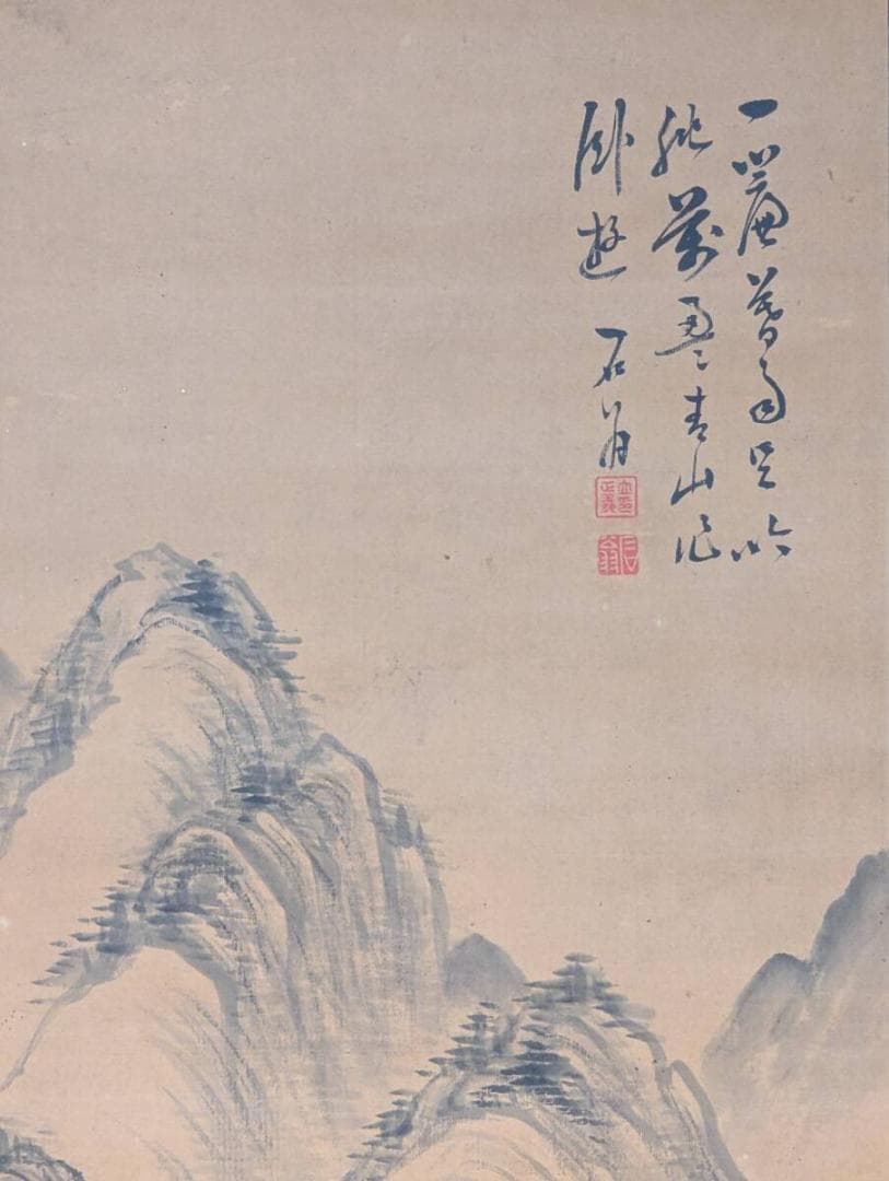 【真作】掛軸　幽谷山水図　墨画淡彩　詩情あふれる山居の景　V60