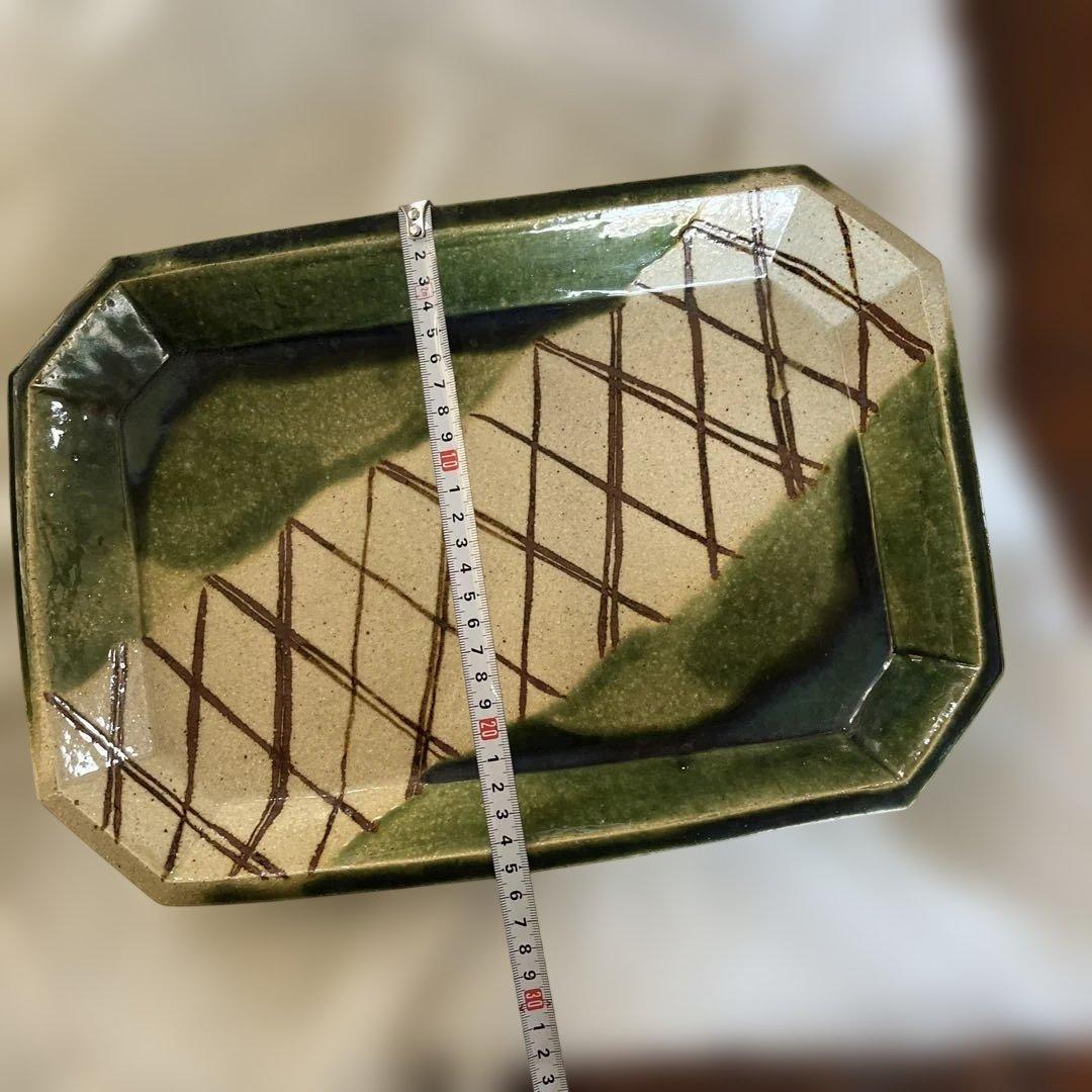 織部焼　角皿35×25　作家もの