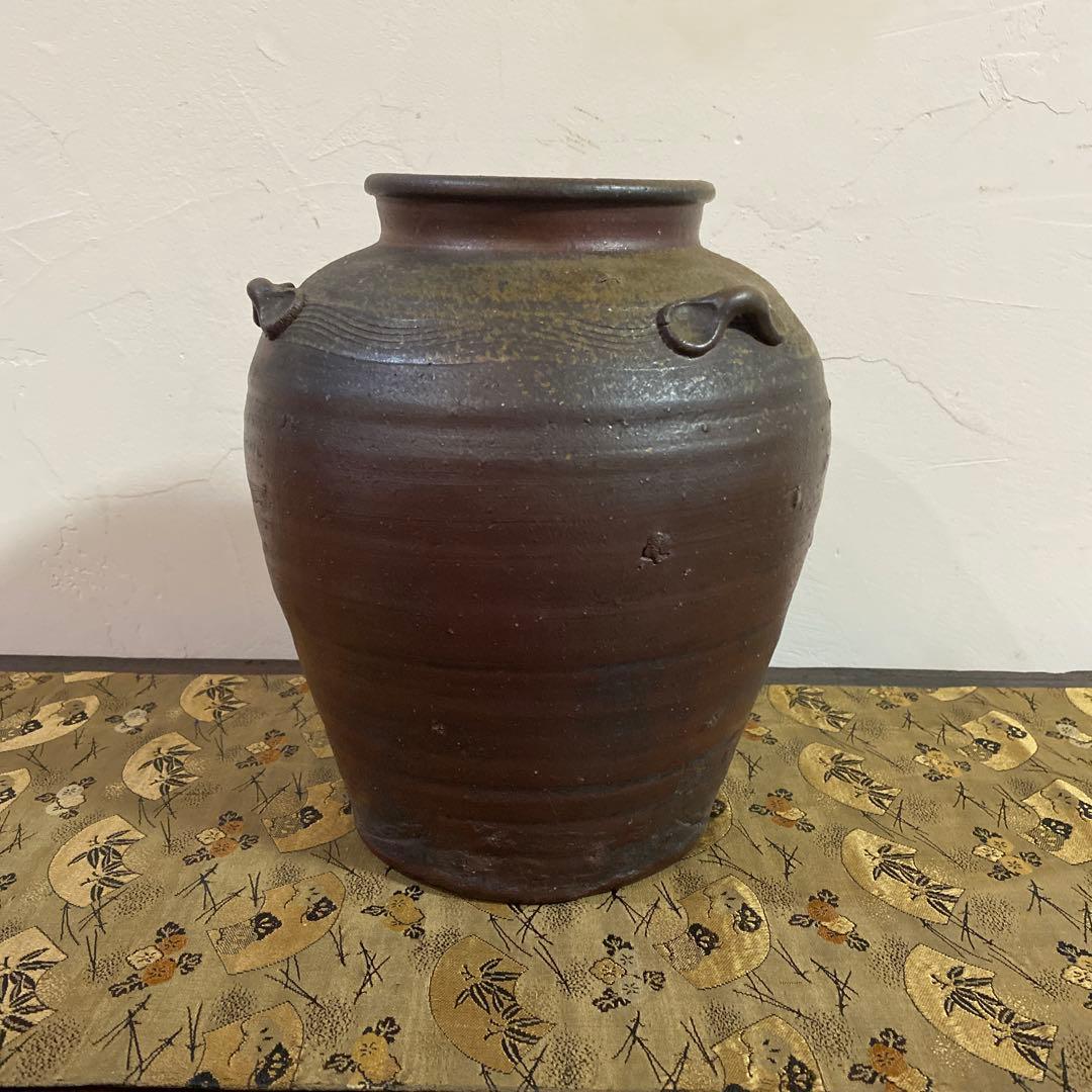 骨董　備前焼　茶壺　葉茶壺　三耳壺
