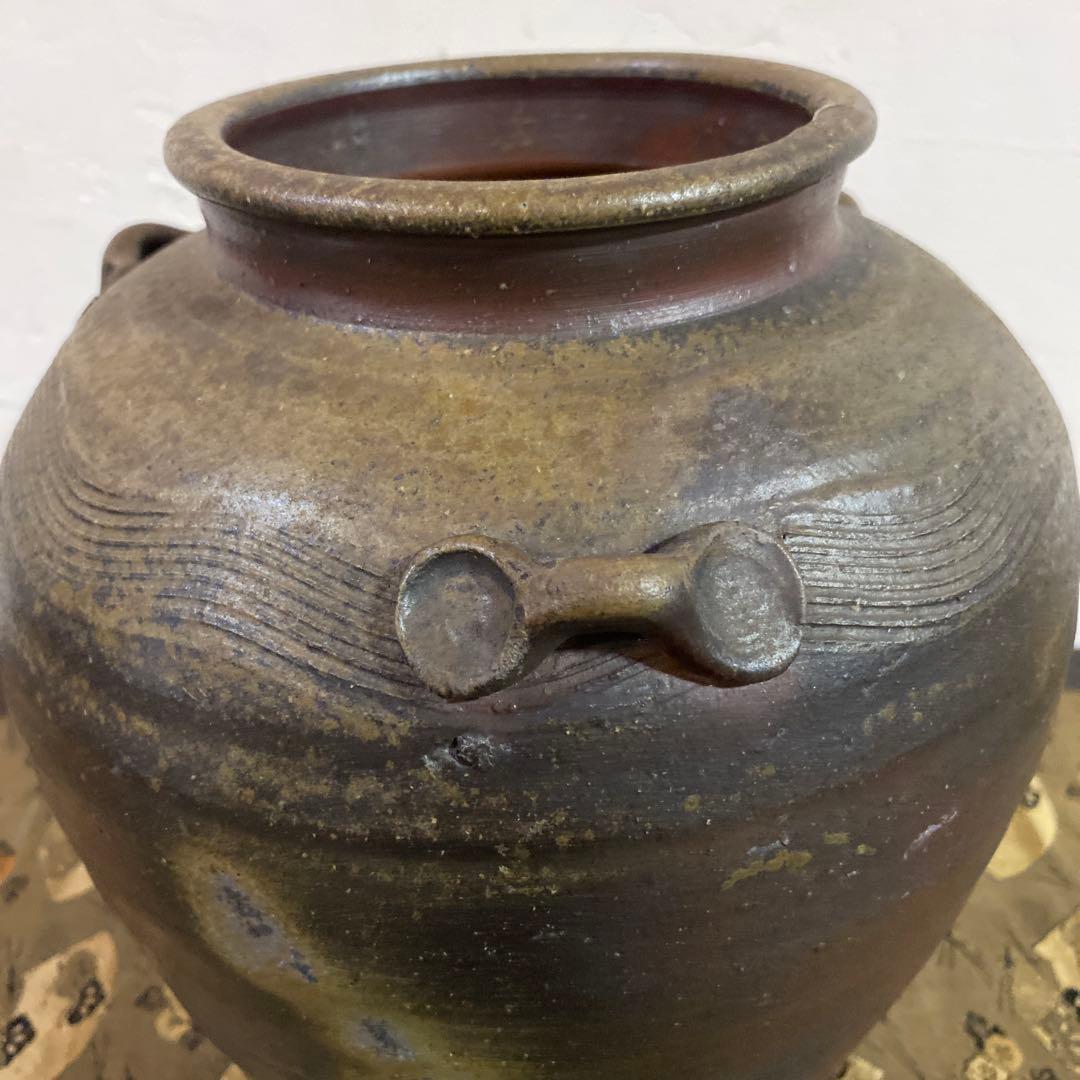 骨董　備前焼　茶壺　葉茶壺　三耳壺