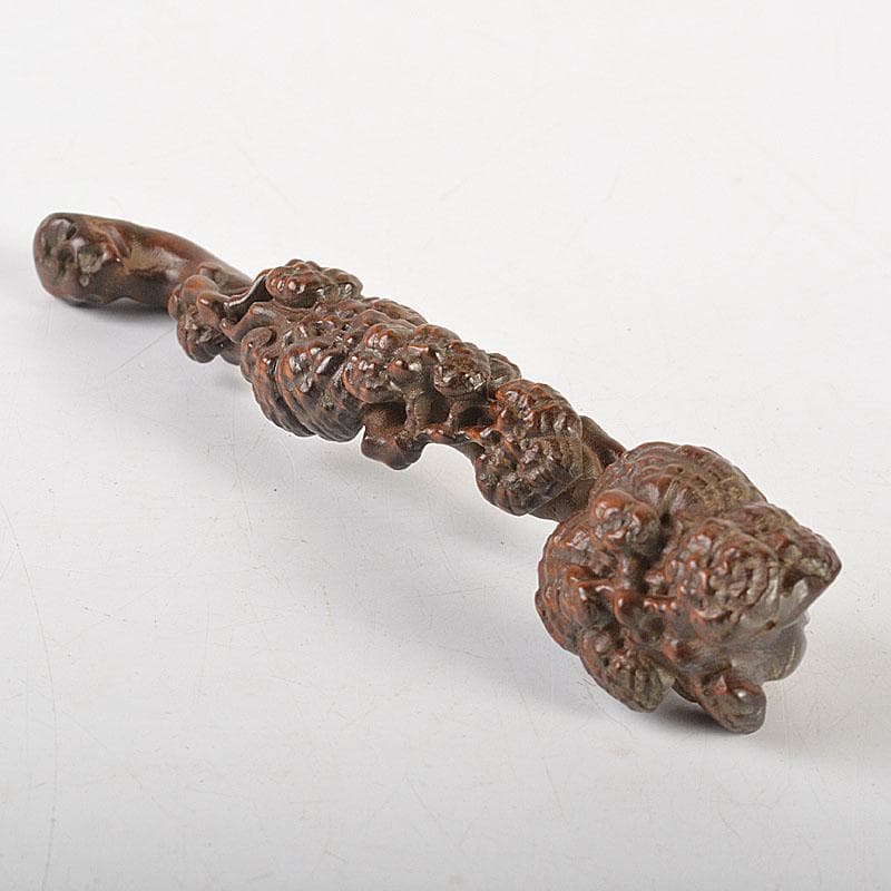 中国　唐木紫檀彫刻　霊芝　如意　C　6708E