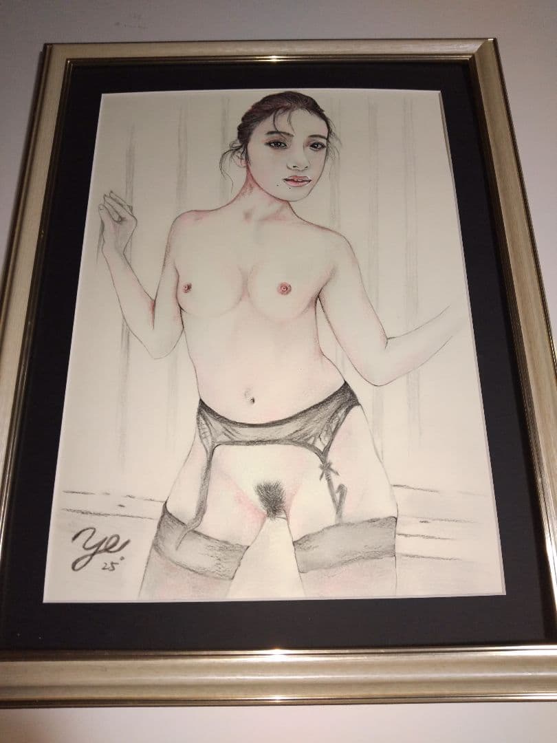 裸婦、美人画、絵画、4F山本英二しなり、夏、真作、額縁、高塚省吾。
