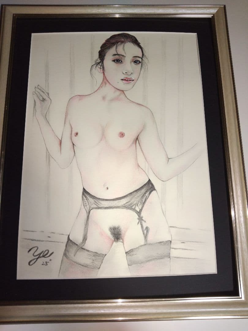 裸婦、美人画、絵画、4F山本英二しなり、夏、真作、額縁、高塚省吾。