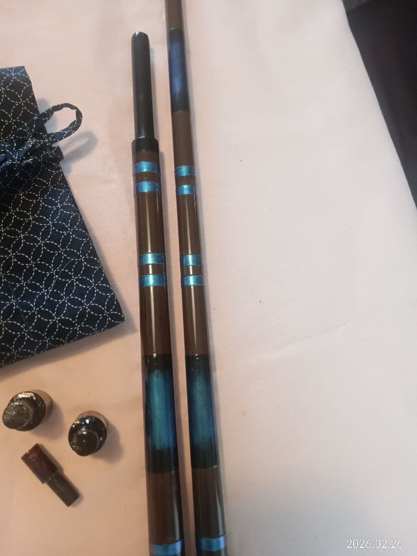 凱カーボン1本半竿掛ブルーメタ鮫皮&綾形カスタム・へら竿へら鮒ヘラザオへら竿掛け