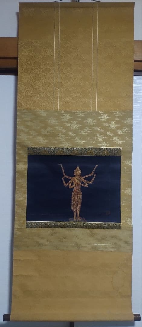 ご希望額まで値下げ～@ 紺色金泥の仏画『阿修羅王』 肉筆掛軸 仏教美術