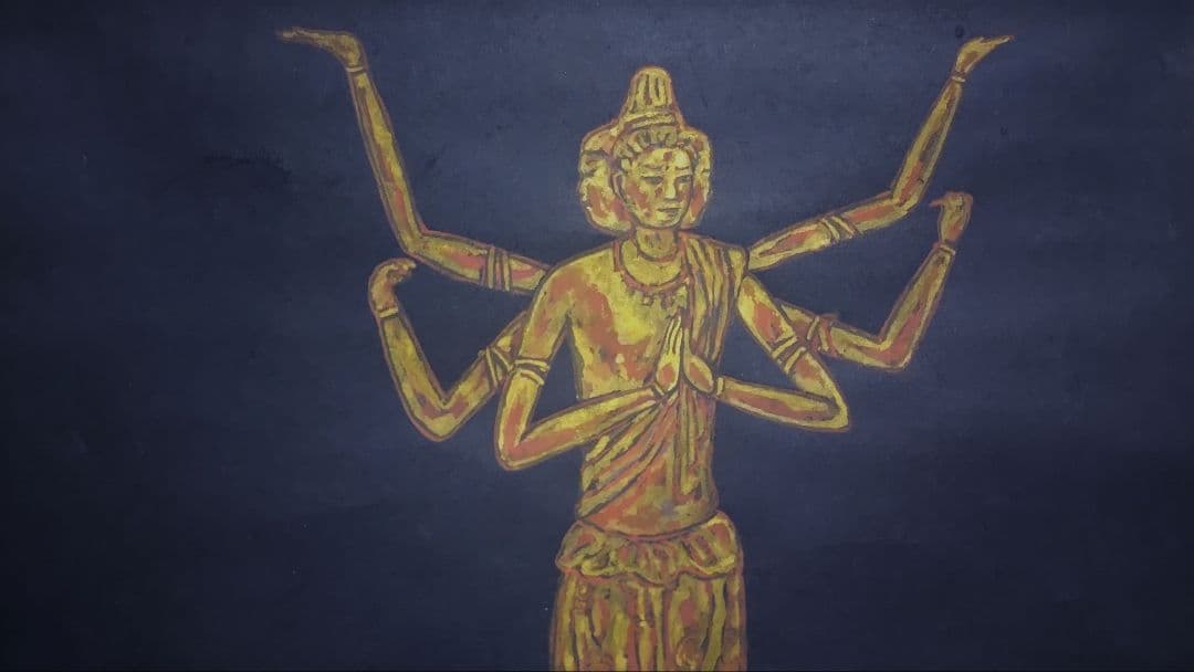 ご希望額まで値下げ～@ 紺色金泥の仏画『阿修羅王』 肉筆掛軸 仏教美術