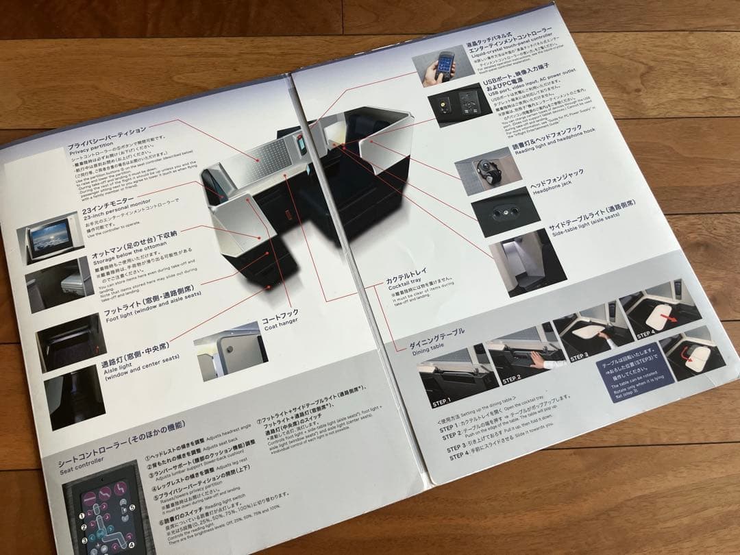 日本航空　JAL ビジネスクラス　座席機能ご案内　700-300 安全のしおり