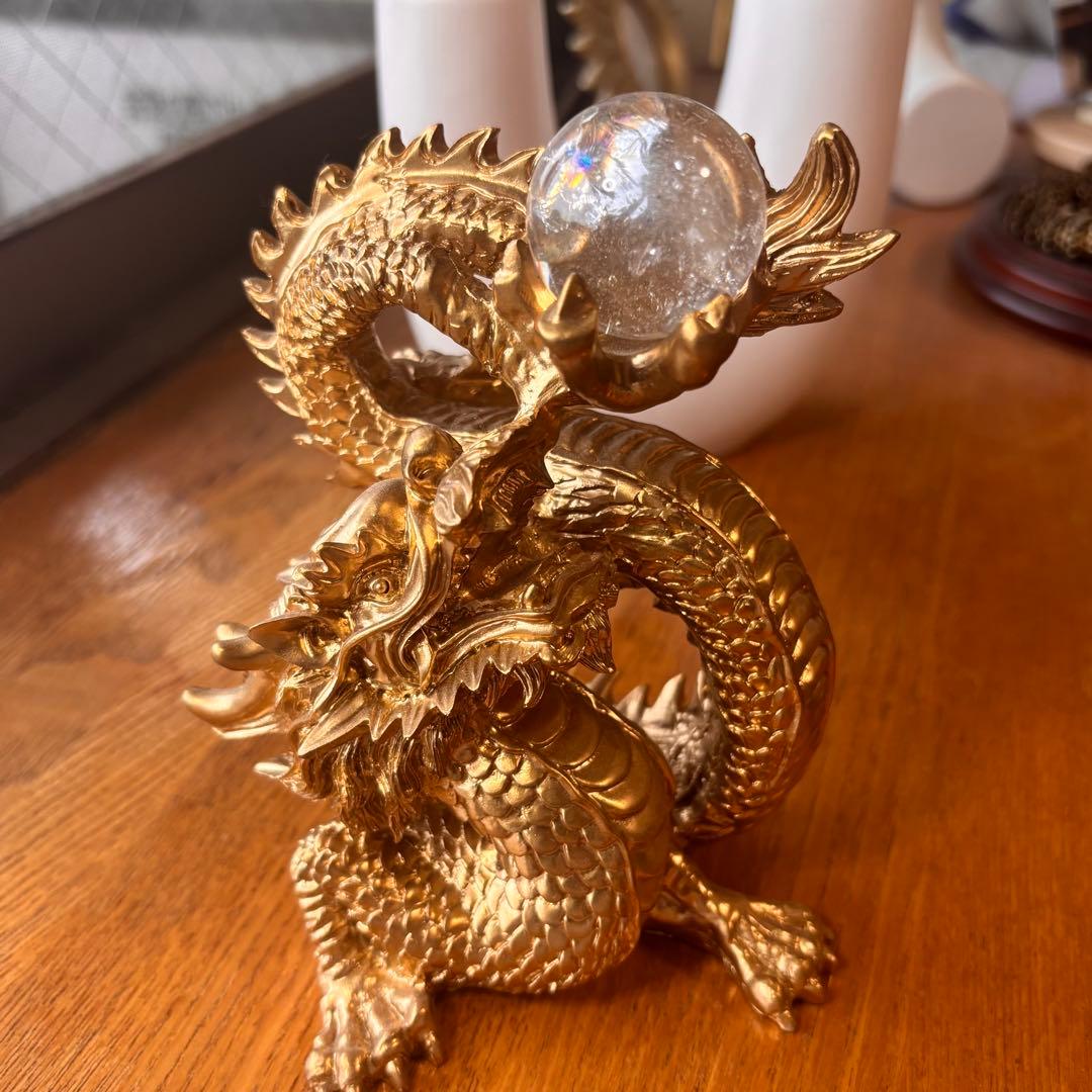 【セレクト品】五本爪 龍神 水晶丸玉付き置物